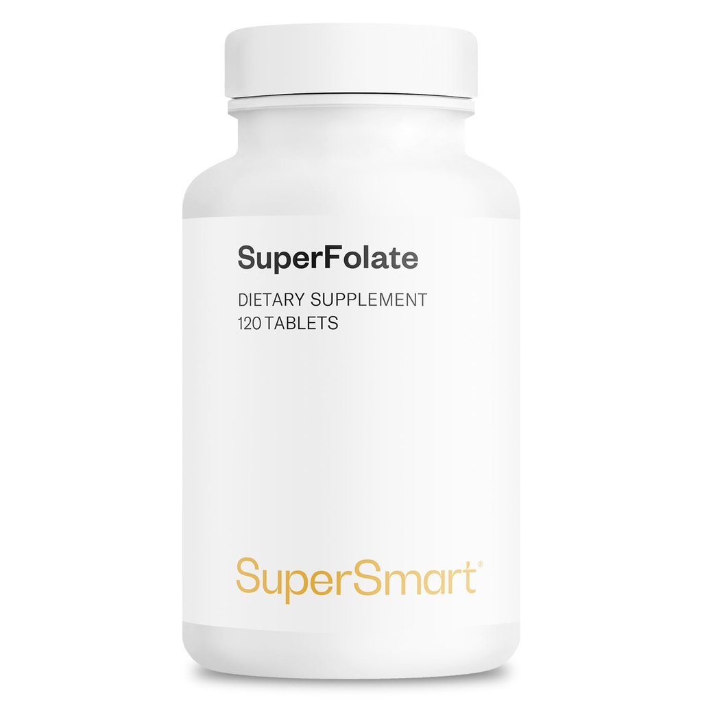 Supersmart SuperFolate 400mcg / 4g na dzień (Opatentowany i Biodostępny) - Quatrefolc 5- MTHF Suplement - Aktywna witamina foliowa B9 Biodiesel 124; Non-GMO & Gluten Free - 120 Tablets