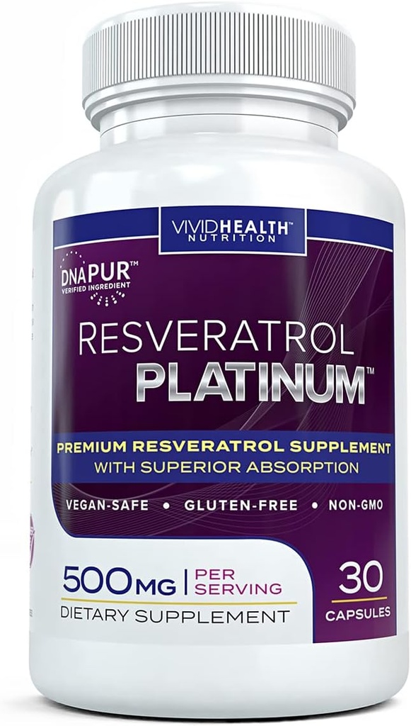 Resveratrol Platinum przeciwutleniacze Suplement: Potężny anty starzenia Formuła z czystej, Natural Trans Resveratrol dla immunologicznego wsparcia, Witalność i zdrowie mózgu, 30 Gluten wolne kapsułki Veggie