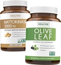 Nattokinase & Olive Leaf (6- Month Supply) Flow & Wellness Mix - Nattokinase 2000 FU Powerful Natural Fermented Soybeans (6- Month Supply) & Olive Leaf Extract Super Siła z 20% Oleuropein