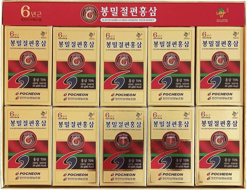 Pocheon 200g (10ea X 20g) 6Years Sliced koreański Panax czerwony Ginseng Korzenie z miodem, Saponin, Naturalne wsparcie immunologiczne