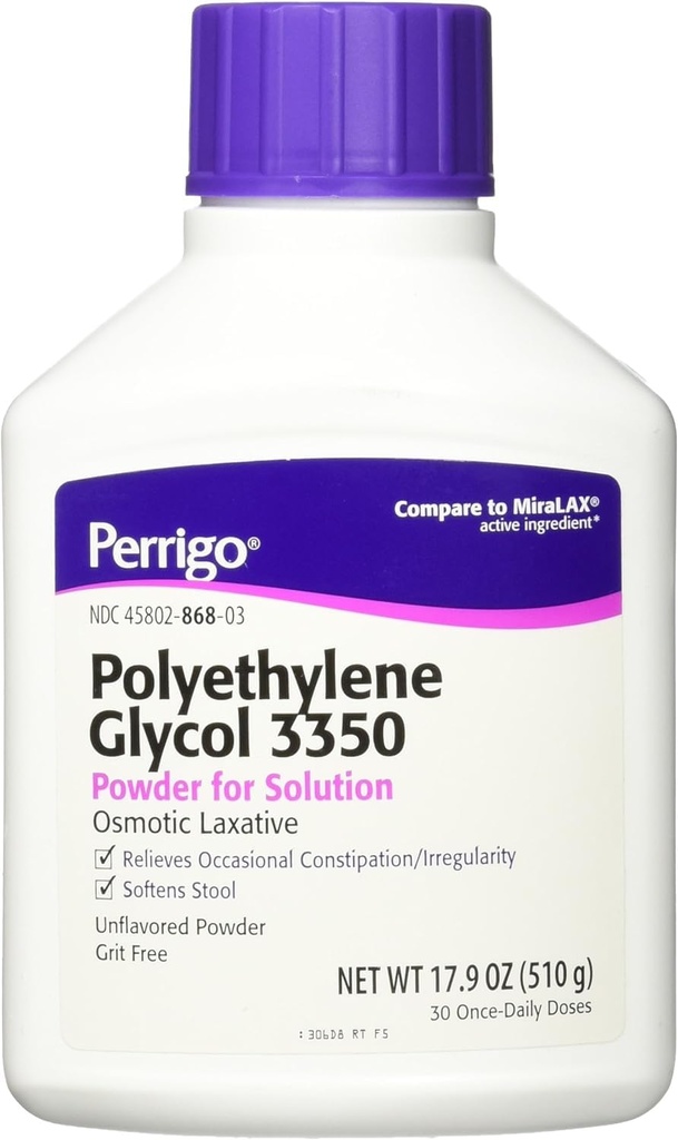 Perrigo Polietylenowy Glikol 3350 17.9 Oz (510gm) Proszek (Porównaj z Miralax)