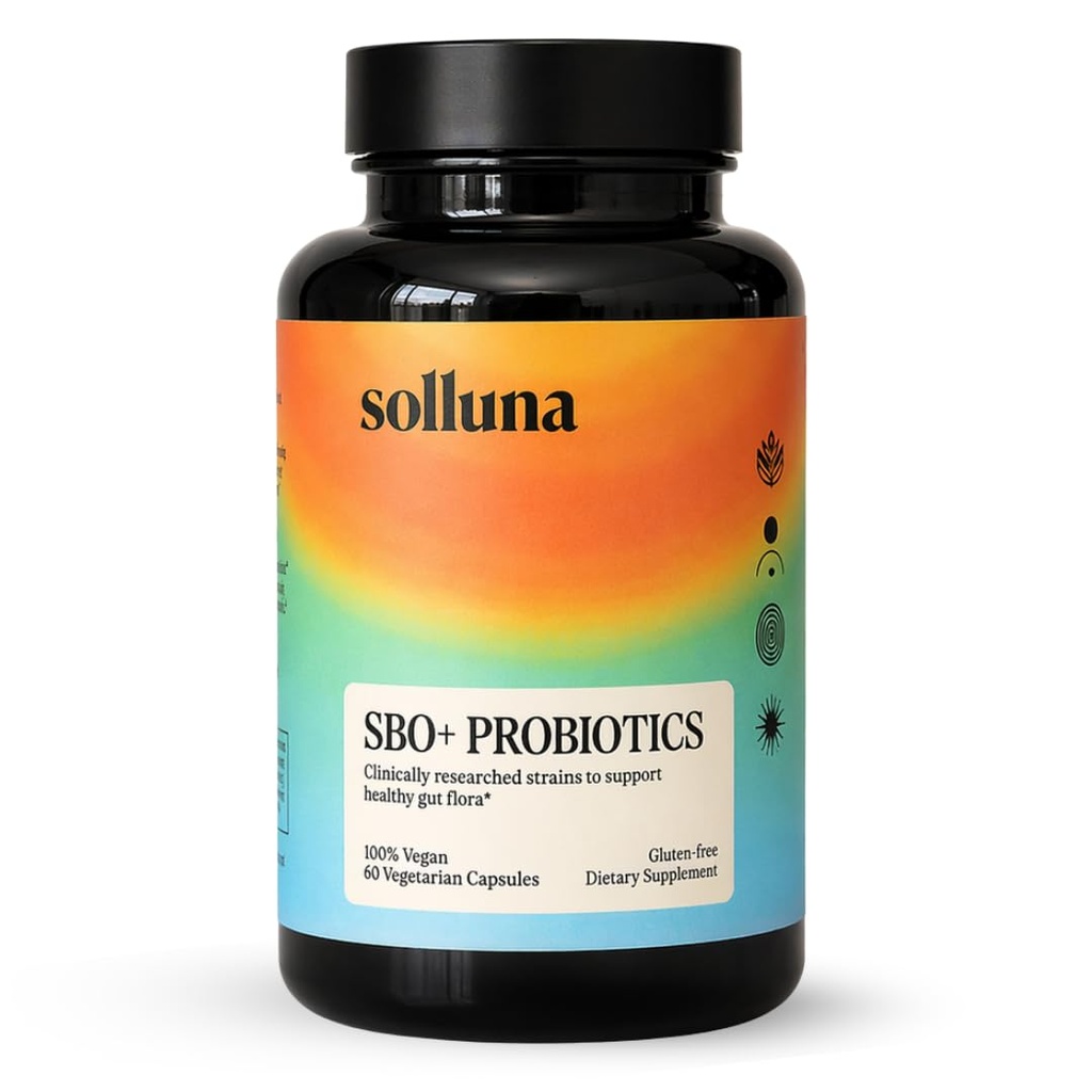 Poczuj dobre probiotyki SBO - Organizmy oparte na glebie (SBOs), Prebiotyki, Postbiotyki, Kwas Humiczny, Shilajit, Chaga & Turcja Grzyb do trawienia - Solluna by Kimberly Snyder (60CT) Vegan & Non-GMO