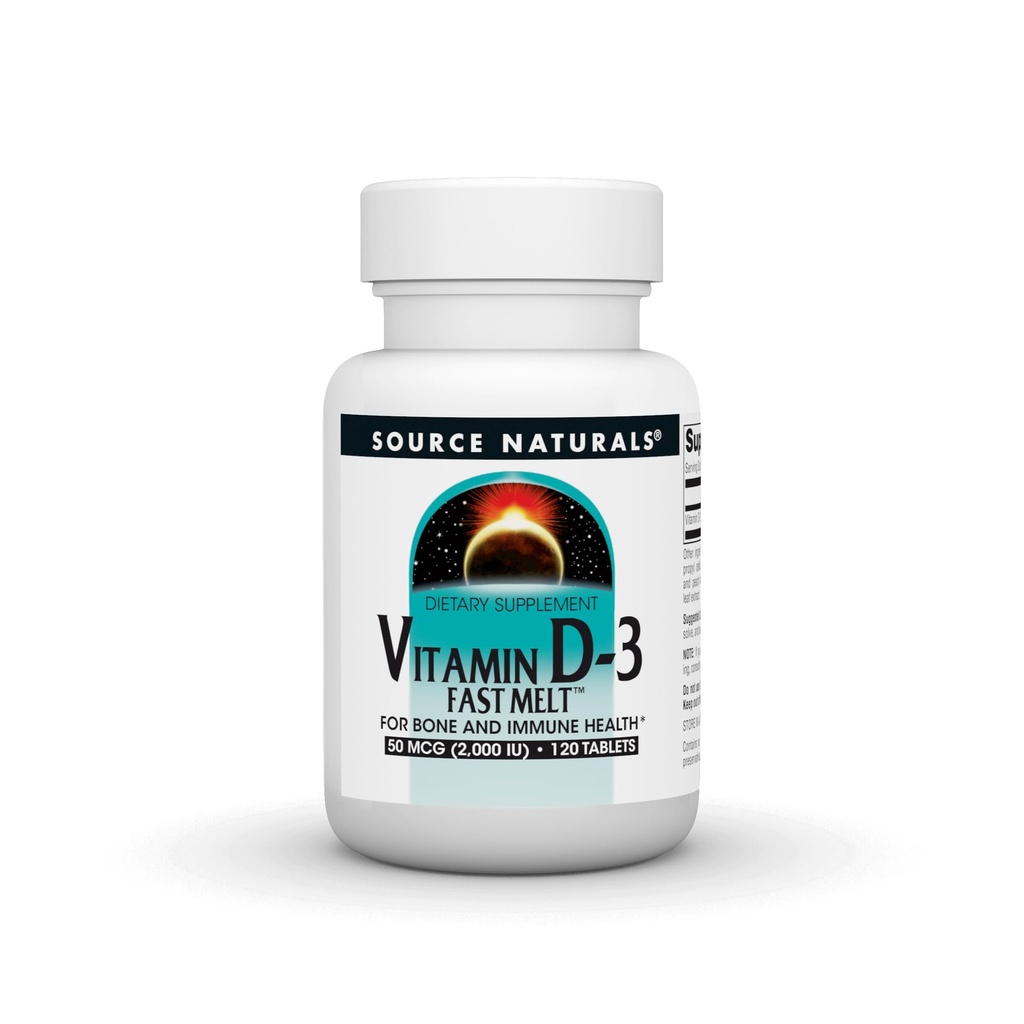 Źródło Naturals Witamina D-3 Szybki top, Wspiera zdrowie kości i immunologiczne * - Black Cherry Peach Flavor - 120 Szybko topniejące tabletki