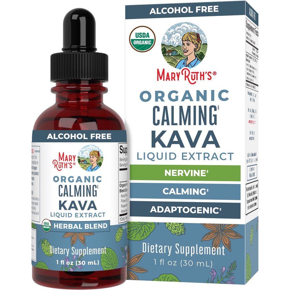 MaryRuth Organics, Herbal Supplement Drop, Calmness & Relaxation, Pack of 1, USDA Kava Root, Cukier / Gluten Free, Support Sleep, Calm & Stress Relief, Wegan, Non-GMO, 30 Służenia