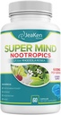 Super Mind - Nootropics Cognitive Enhancer - Suplement do Boost mózgu z naturalnych składników - Bacopa Monnieri - Rhodiola Rosea - Ginkgo Biloba - Witamina B12- 60 Kapsułki wegańskie Made in USA
