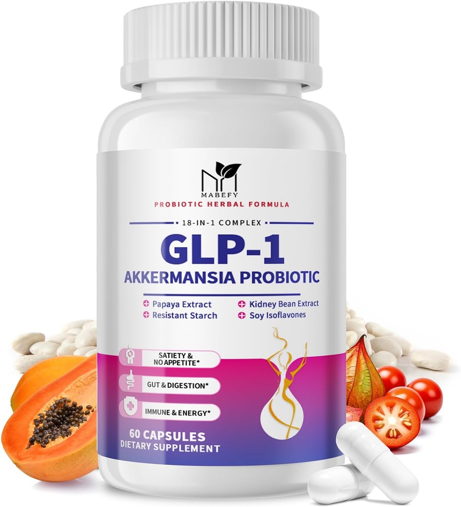 Akkermansia Probiotic Supplement for Women & Men, Natural Prebiotics for Digestive, Gut Health, Energy, General Health, Digestive Supplement with Soy lsoflavones, Bromelain, 60 kapsułki
