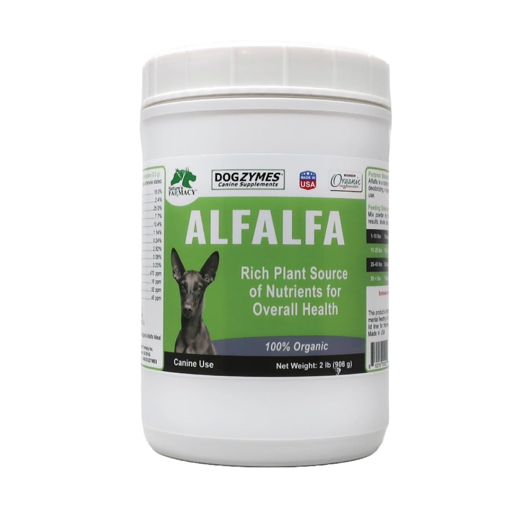 Dogzymes Organic Alfalfa - Bogate Źródło Witamin i Minerałów, Pomaga ze wszystkim z anemii, Zwalczanie zapalenia stawów i nadmiar acydycznej moczu i Pomoc Stave Off Bladder Infections (2 funt)