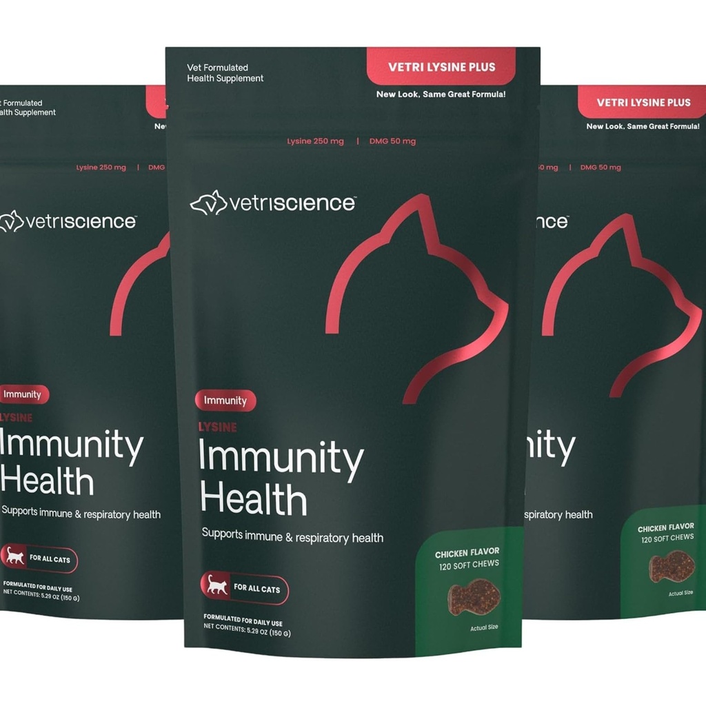WetriScience Lysine Immunitet Zdrowie Żywienia, 250 mg Lysine Plus Suplement immunologiczny dla kotów i kociąt z alergii, Kichanie, Nękanie, Nose i Watery Eyes, Kurczak, 3 Pack