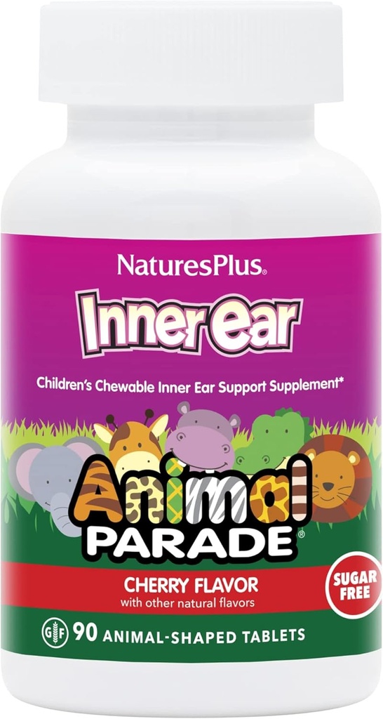 Nature Plus Animal Parade Inner Ear Support Children 's Chewable - Natural Cherry Flavor - 90 Animal- Shaped Tablets - Suplement Probiotyczny - Gluten Free - 45 Servings