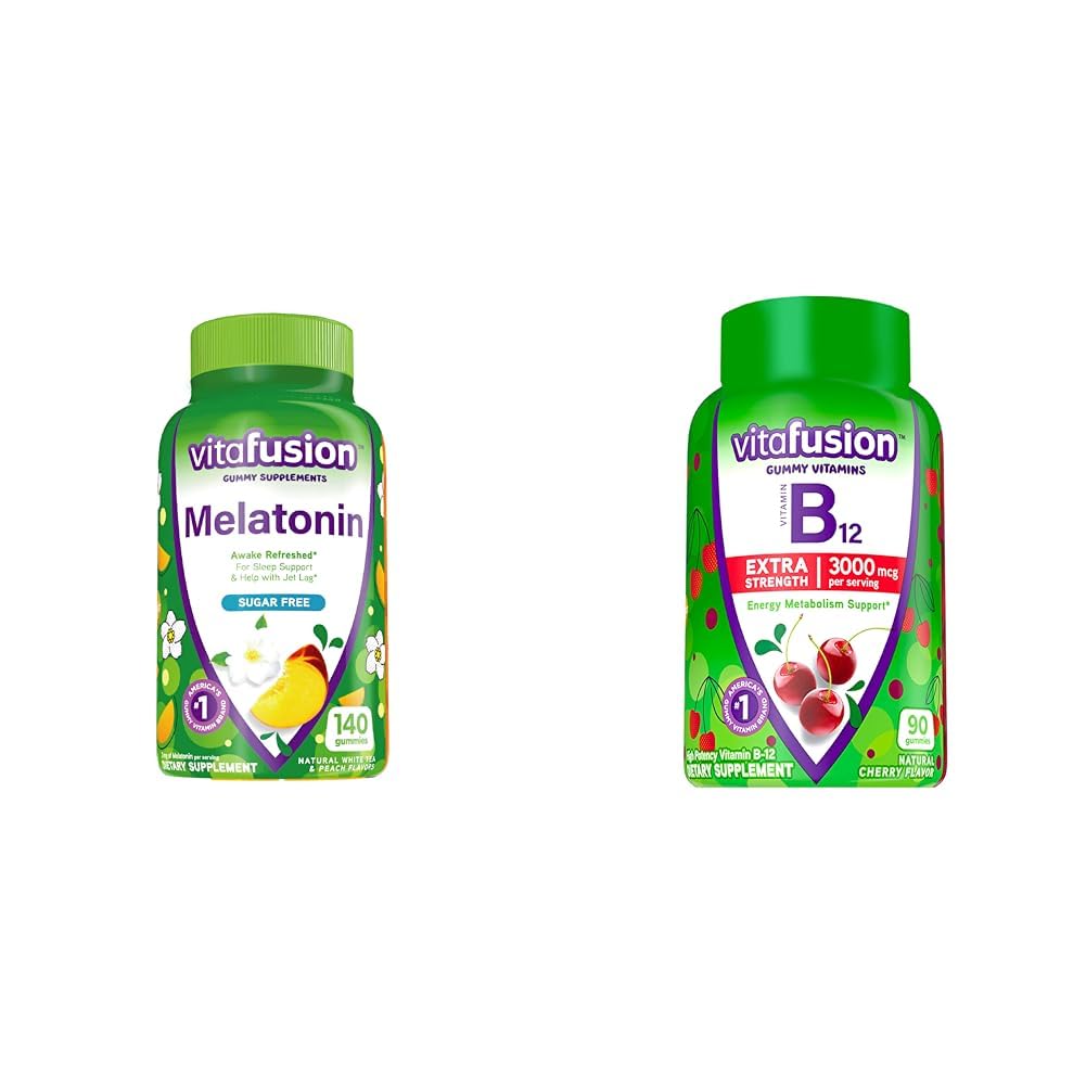 Witafuzja Melatonina 140 Liczba i Witamina B12 Gummy Witaminy, 90 Hrabia Cherry Flavor dla Energii Metabolizm i Wsparcie układu nerwowego