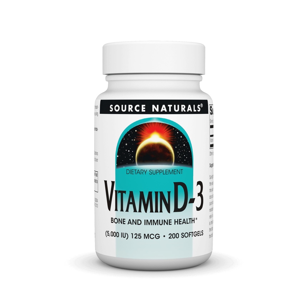 Źródło Naturals Witamina D-3 5000 iu Wspiera zdrowie kości i odporności * - 200 Softgels