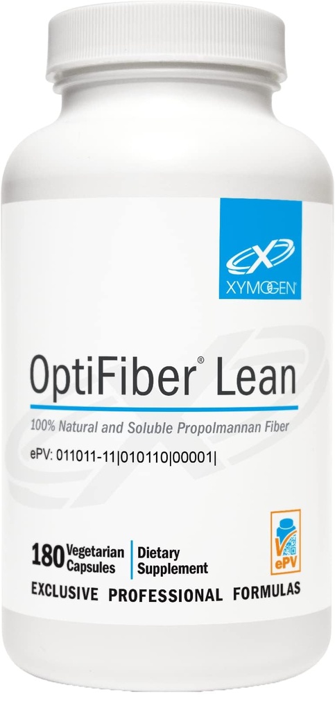 XYMOGEN OptiFiber Lean, Daily Fiber Supplement Pills - 100% Natural Soluble Propolmannan Dietetyczny Fiber - Support Trawienie, Satiety & Regularność - Służy jako prebiotyk (120 kapsułki)