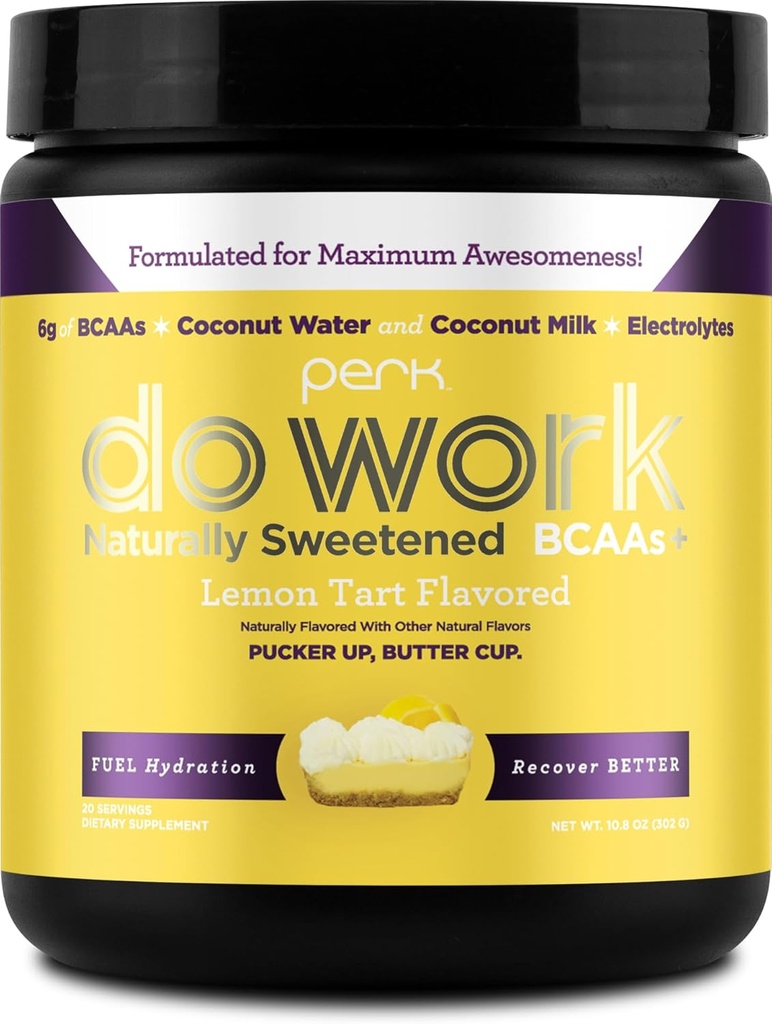 Perk Do pracy BCAA + Nawodnienie Elektrolity Proszek (naturalnie słodzone Tart cytrynowy aromat, 20 Słupki) - z mleka kokosowego wody i kokosowego