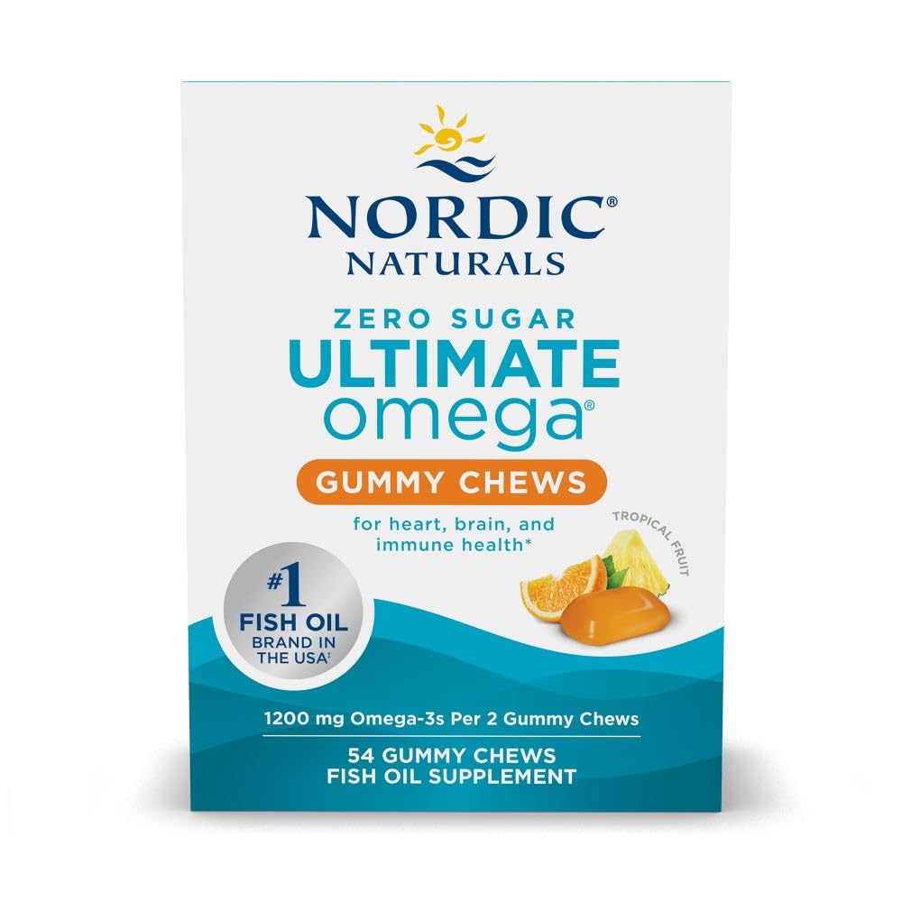 Nordic Naturals Zero Sugar Ultimate Omega Gummy Chews - tropikalne owoce - 54 Gummy Chews - Nie GMO - Optymalne Wellness - 27 Służenia