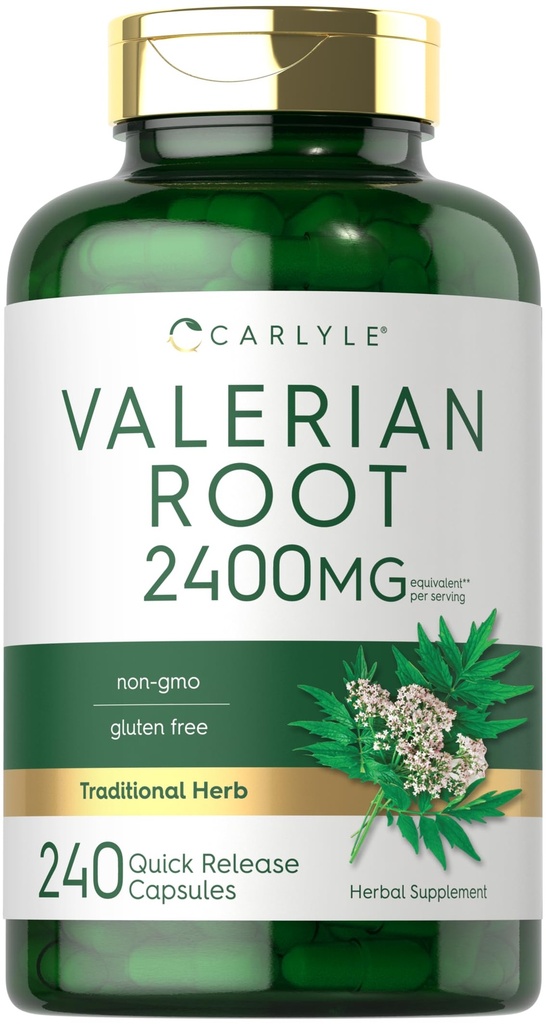 Carlyle Valerian Root Capsules 2400mg < 124; 240 Count < 124; Herb Extract Supplement < 124; Non- GMO ≤ Gluten