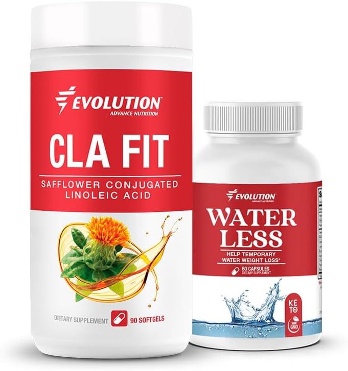 Evolution Advance Sport Nutrition CLA Fit - Safflower Conjufared Linoleic Acid Supplement, Support Lean Muscle Mass, Promote Energy (90 Softgels) + Water Less - Redukuje zatrzymanie wody (60 kapsułki)