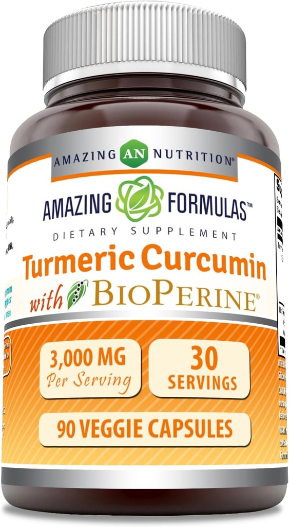 Amazing Supples Turmeric Curcumin with Bioperine 3000 mg Per Serving Network 124; 90 Veggie Capsules Supplement Equipment 124; Non- GMO Equipment 124; Gluten Free Equipment 124; Made in USA