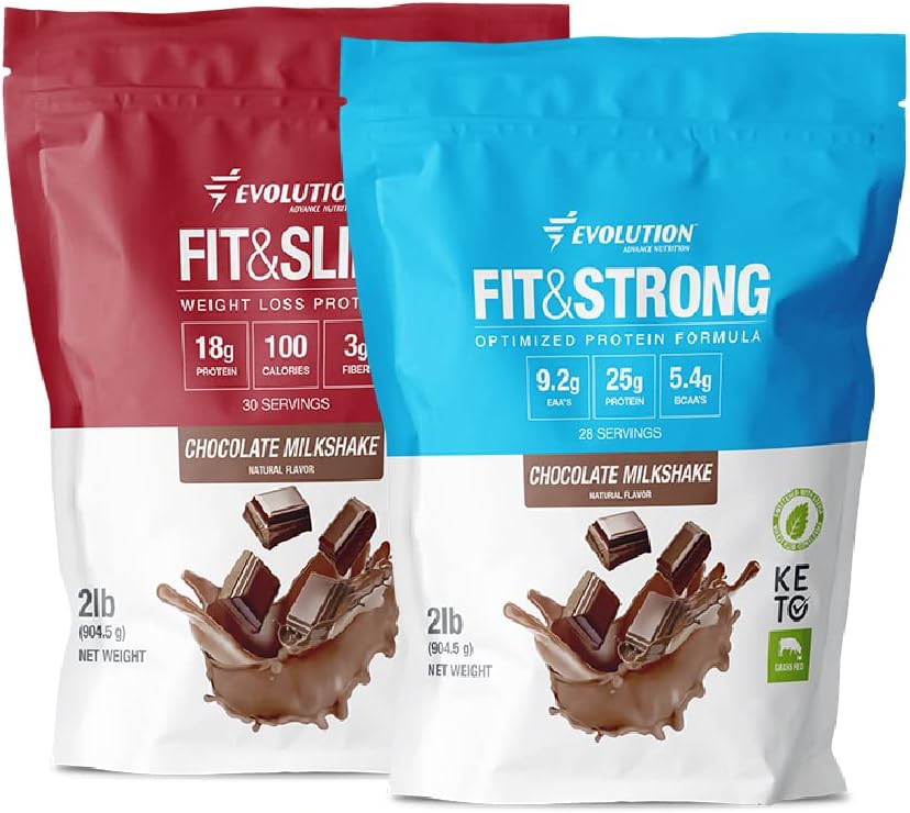 Evolution Advance Nutrition Grass Fed 100% Proszek z białka serwatki + Fit & Slim z Glucomannan, Włókno inulinowe - Wysokie włókno, Wysokie Białko, Czysty, Keto Zatwierdzone, Nie GMO, Stevia Sweetened - 2 Pack
