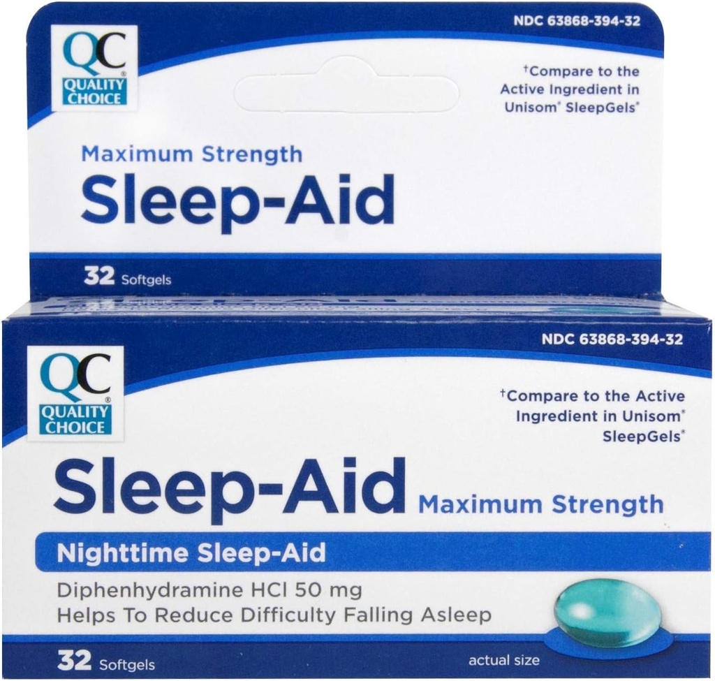 Wybór jakości Max Siła Sleep Aid, Nighttime Sleep Aid Difenhydramine HCI 50 mg, Non Habit Forming for Ocasional bezsenności, Łatwy do Połknięcia Softgels, 32 Cont Bottle