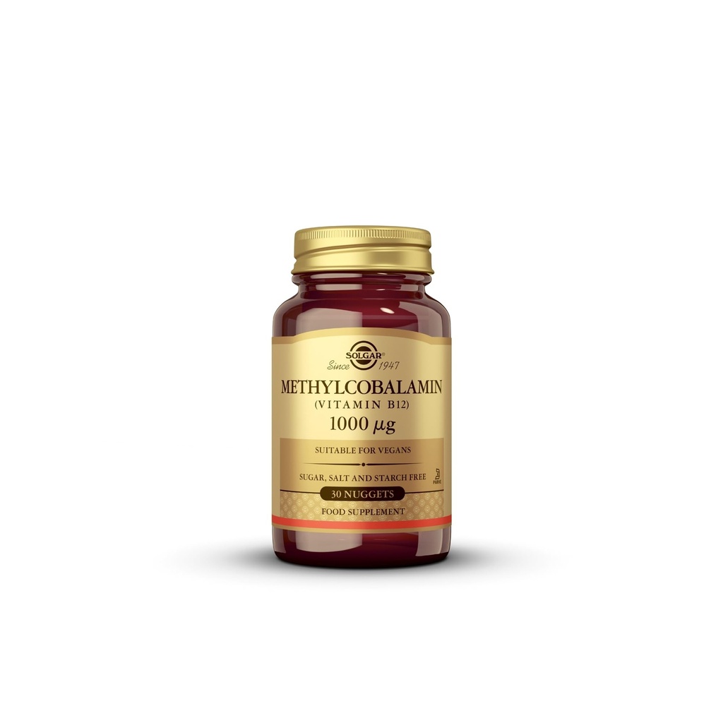 Solgar Methylcobalamina (Witamina B12) 1000 µg, 30 Nuggets - Wspomaga metabolizm energii - Body- Gotowy, Aktywna postać B12 - Witamina B - Nie GMO, Wegan, Gluten, Bezmleczny, Kosher - 30 Służenie