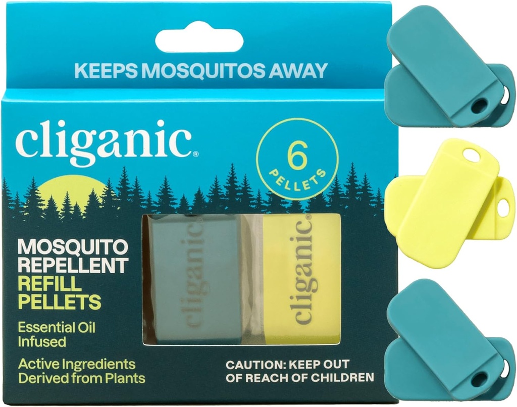 Cliganic Mosquito Repelent Refill Pack (6 granulek) dla Cliganic Whistbands - Natural DEET- Free, Esential Oil Infused
