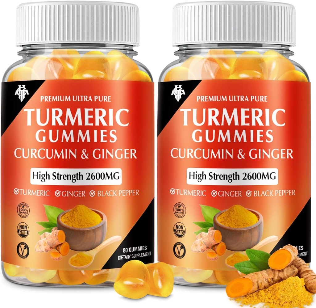 Kurkumy kurkuminy z Ginger & Black Pepper Vegan Pectin Formuła dla immunologicznego Boost, Zdrowa skóra i wspólne wsparcie suplement do żucia dla dorosłych i młodzieży (2- Pack)