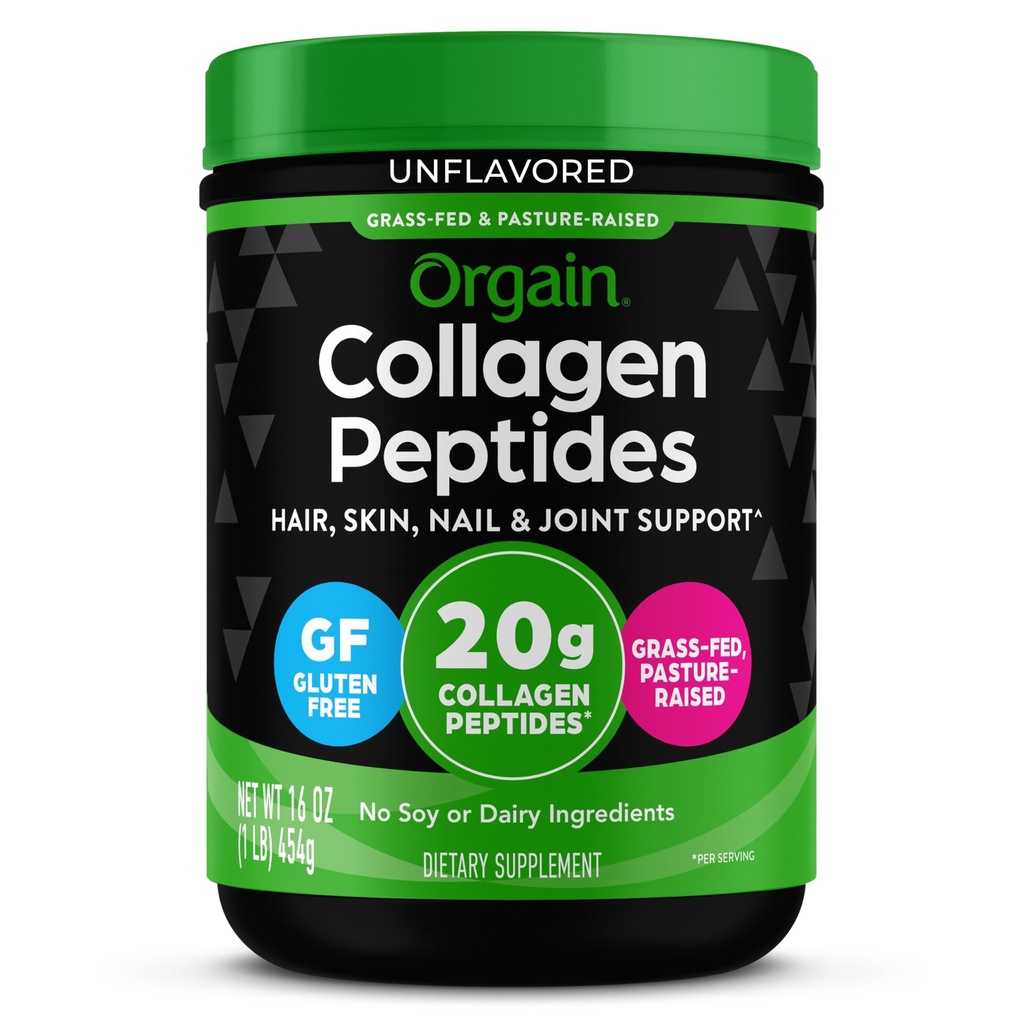 Orgain Zhydrolizowany Kolagen Peptydów w proszku dla kobiet i mężczyzn, 20g Kolagen z trawy, Unflavored - Włosy, Skóra, Nail, & Suplement wsparcia wspólnego, Paleo & Keto, Non-GMO, Typ I i III, 1lb