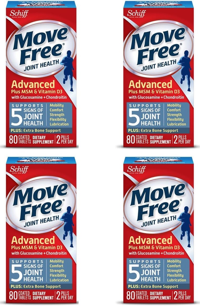 Poruszaj Free Advanced Plus MSM i witaminę D3, 80 tabletek - Joint Health Supplement with Glucozamine and Chondroitin (opakowanie po 4)
