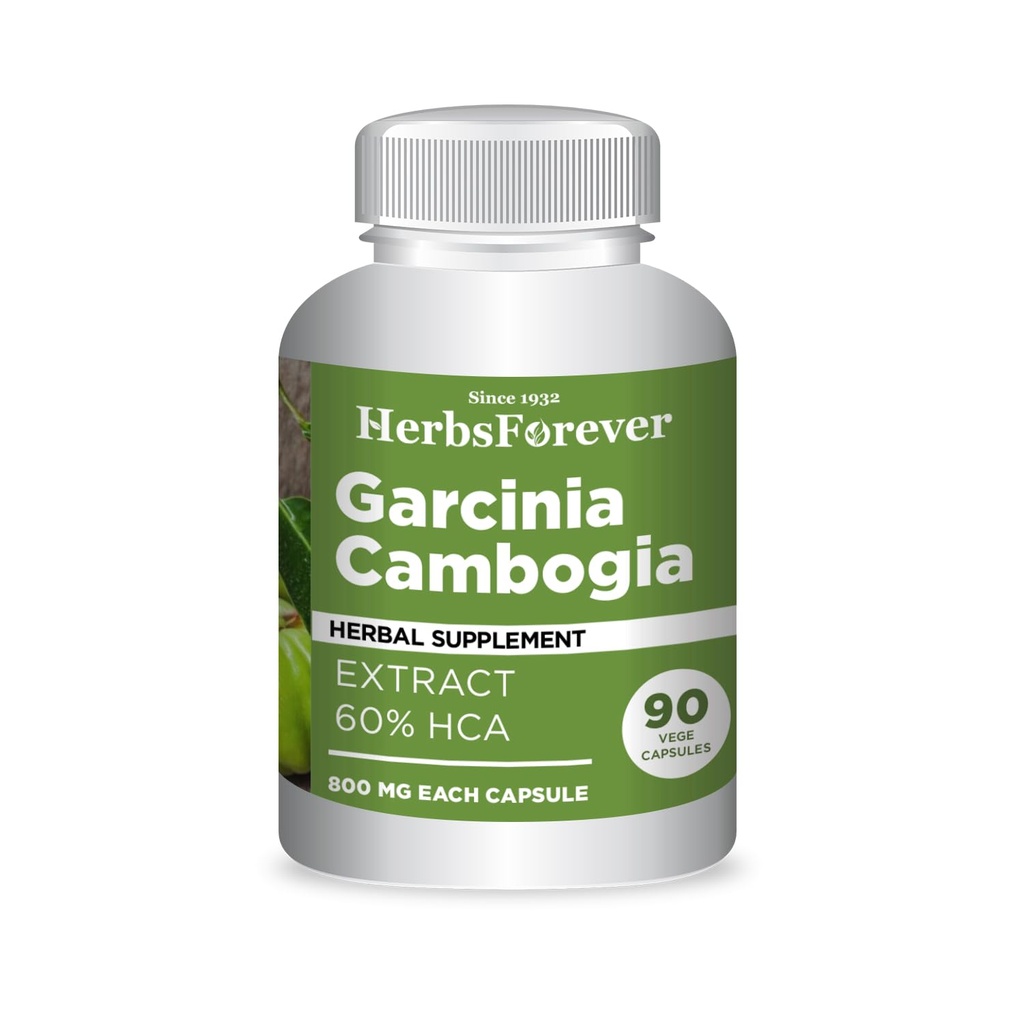 Herbsforever Garcinia Cambogia Extract Supplement Agregat 124; Wspiera zdrowe zarządzanie stylem życia i wagą 124; Naturalny wzór ziołowy 124; 90 Kapsułki wegetariańskie dla dorosłych
