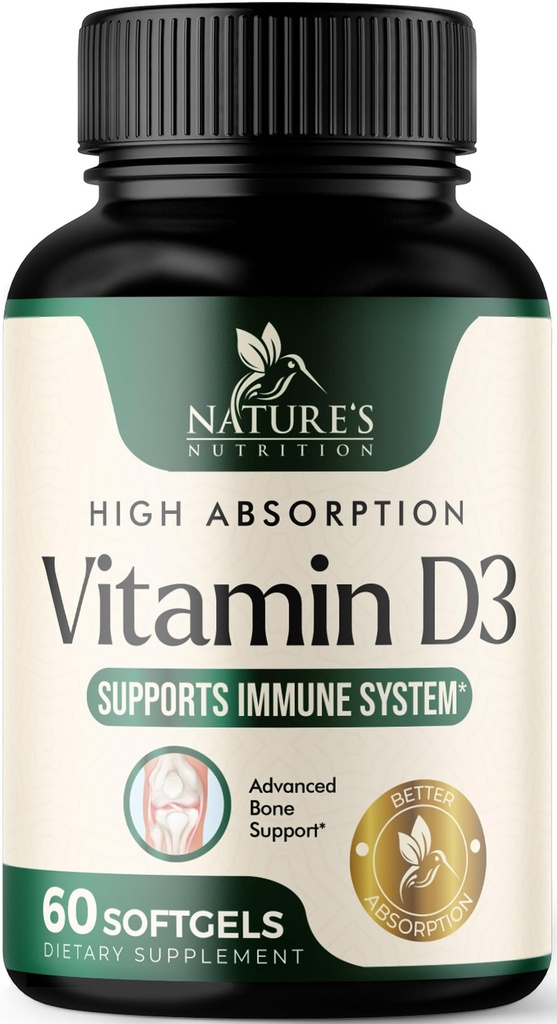 Suplement witaminy D3 5000IU (125 mcg) - Dodatkowa siła Witaminy D-3 Dietetyczne Softgele dla kości, zębów, Mięśnie Zdrowie i Wsparcie immunologiczne, Szybkie Absorbcja Mini D Softgel, Non-GMO, Gluten Free - 60 Hr