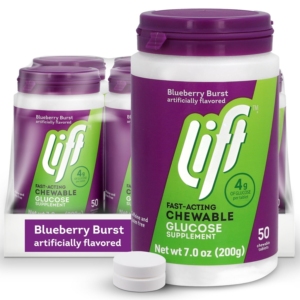 Wyciąg Glukoza 124; Glukoza Glukoza Glukoza do żucia Tablety energii 124; Blueberry Glukoza 124; 50 ct Jar (Opakowanie po 6)