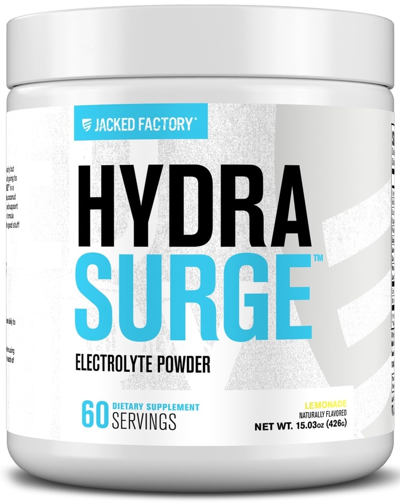 Jacked Fabryka Hydrasurge Electrolyte Proszek - Suplement do nawadniania w / Kluczowe minerały, Himalajski sól morska, Woda kokosowa - Keto Friendly, Naturalnie Sweetened - 60 Sług, Lemoniada