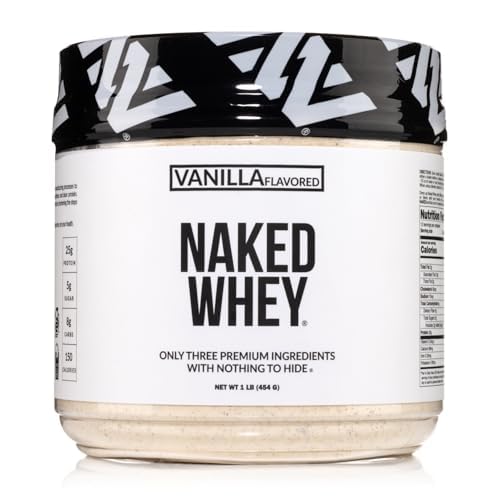 NAKED Vanilla Serwatka Protein 1Lb, Tylko 3 Składniki, Natural Grass Fed Protein Serwatka Proszek + Vanilla + Kokosowy Cukier - GMO- Free, Soy Free, Gluten Free.