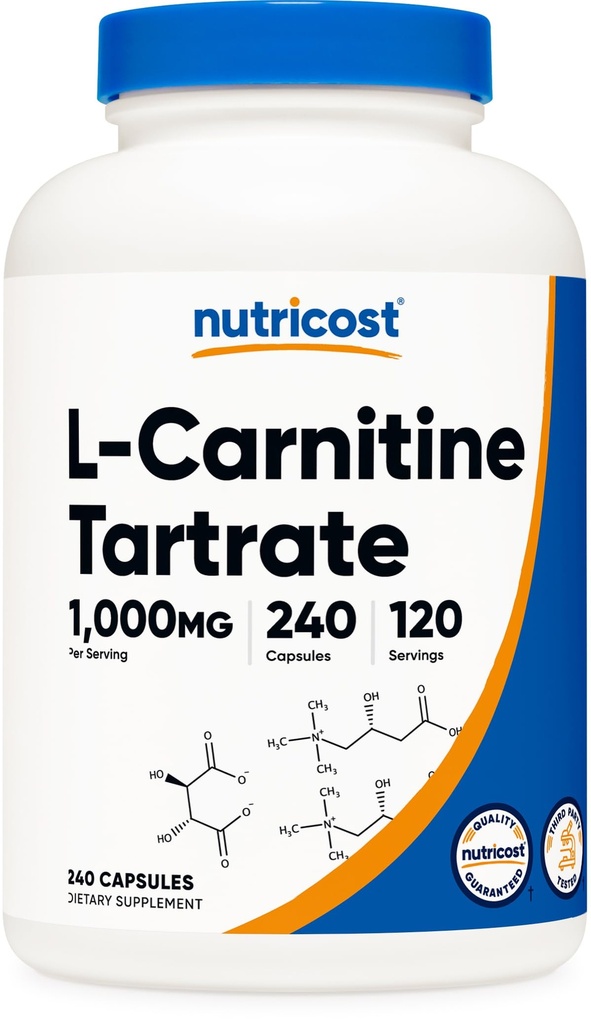 Nutricost L- Karnityna Winian 1,000 mg, 240 Kapsułki - 500mg na kapsułkę, 120 Służenie