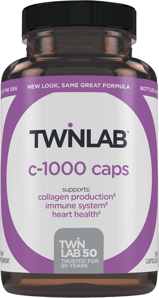 Twinlab C- 1000 Czapki - Suplementy wsparcia immunologicznego witaminy C dla mężczyzn i kobiet - 250 Kapsułki
