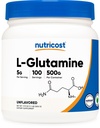 Proszek Nutricost L- glutamina (500 gramów) Nieflawored - Gluten Free & Non-GMO, 100 Sług