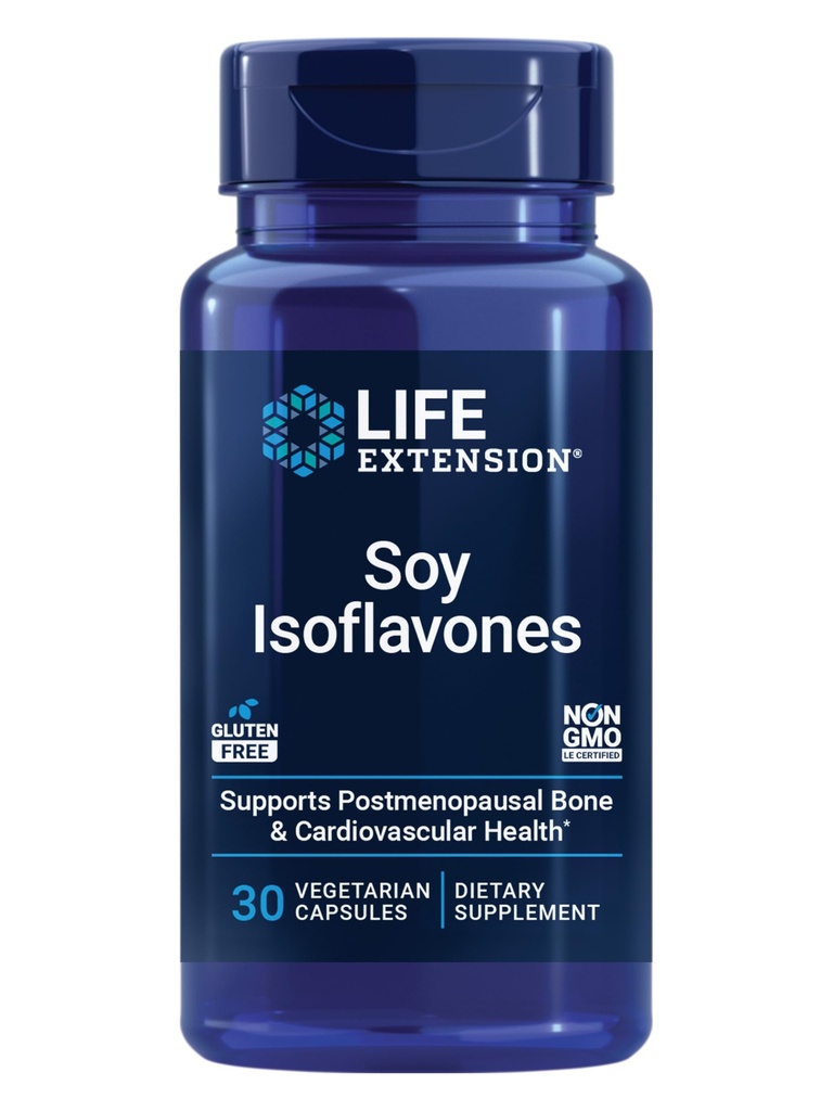 Life Extension Soy Isoflavones, Serce, kości i tkanki łącznej Wsparcie zdrowia dla kobiet po menopauzie, Gluten- Free, Nie-GMO, Wegetarianin, 30 Kapsułki