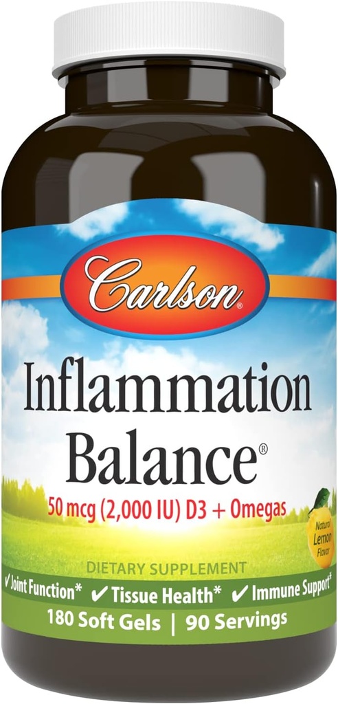 Carlson - stan zapalny Równowaga, Zbalansowany Omega-3 & Omega- 6 Stosunek, z D3, Norweski, Wild- Caught oleju z tłuszczowych kwasic, zrównoważony olej z ryb, 180 Softgels