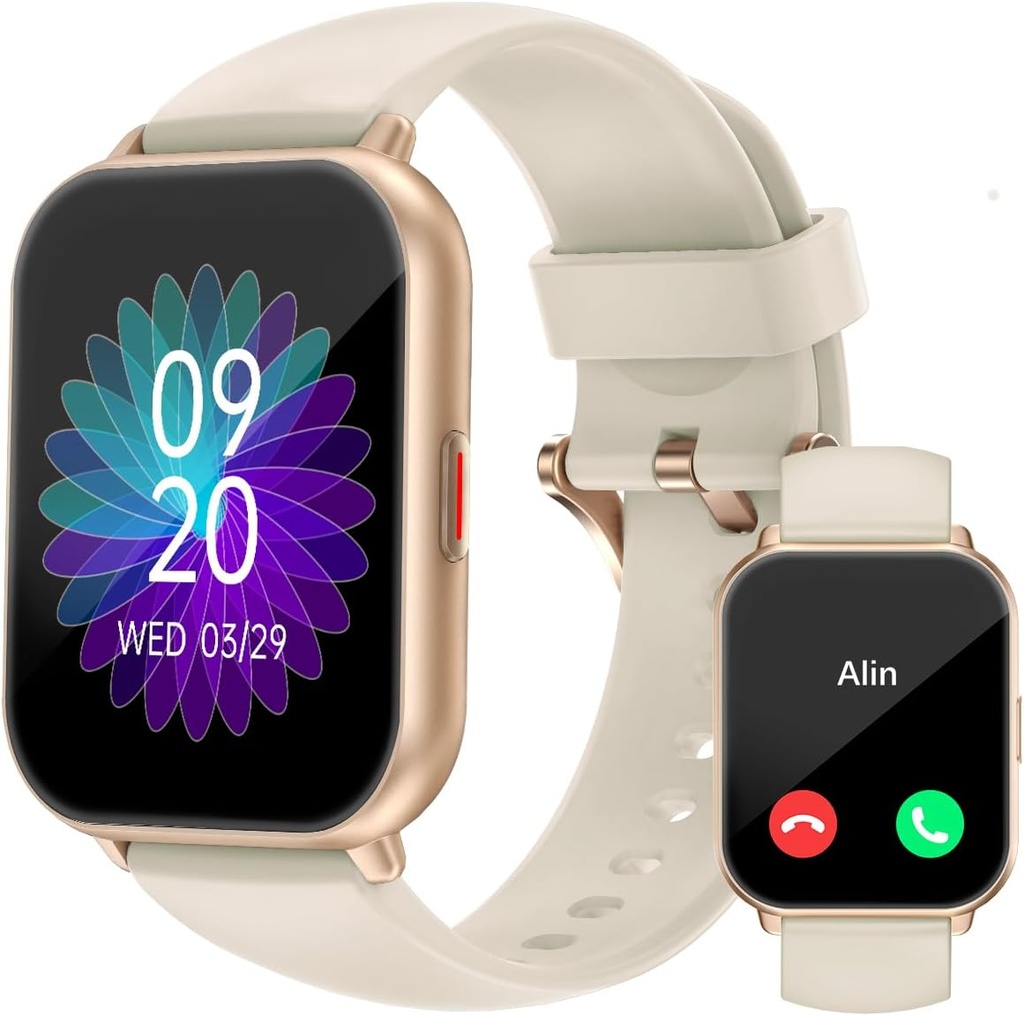 RUIMEN Inteligentne zegarki dla kobiet mężczyzn (Odpowiedź / Wykonaj połączenia, 2 Zespoły Zawarte), 1.8 "Smartwatch dla iOS / Android Phones, Fitness Tracker Heart Rate / Sleep Monitor Cyfrowy zegarek wodoodporny mleczny Biały