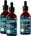 E2H: Reishi (2 Pack) & Lion 's Mane Extracts - Energy, Longevity, Cognitive Sharpness, Immunity - Non-GMO, Vegan - 2 Fl Oz Each (6 Fl Oz Total) - Bundle
