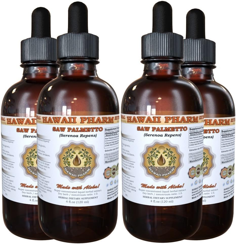 Saw Palmetto Liquid Extract, Organic Saw Palmetto (Serenoa Repens) Tincture, Herbal Supplement, Hawaje Pharm, Made in USA, 4x4 fl.oz