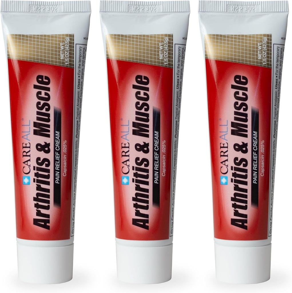 CareAll Capsaicin artretyzm, mięśnie i Joint Cream 1.5 oz. (3 Pack), Relief of Minor Aches and Pains from Backache, Sprains, Strains, Artretitis. Wolny od zapachu