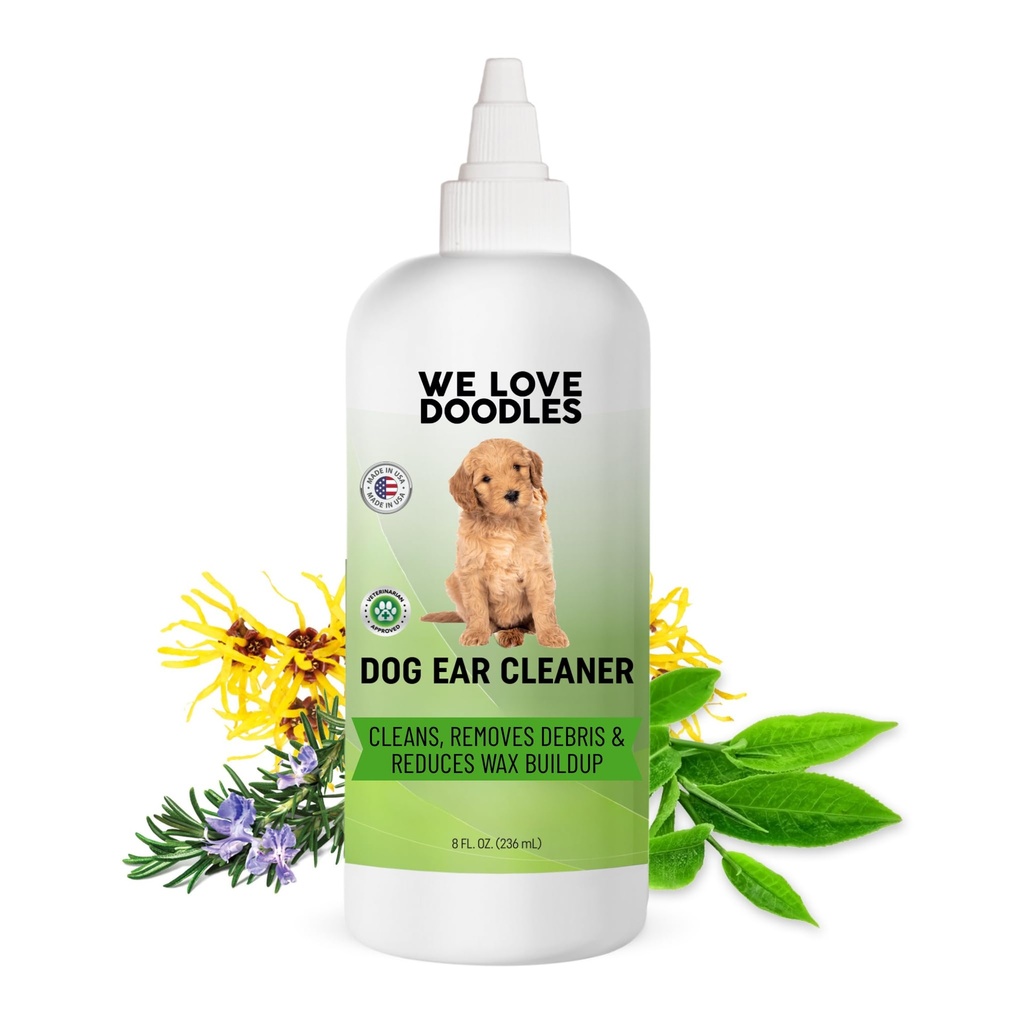 Kochamy Doodles Dog Ear Cleaner 124; Mycie uszu dla psów 124; Wyprodukowano w USA 124; Naturalne 124; Czyste krople uszne 124; Zapobiega zakażeniu, Swędzenie i zapach 124; Puppy Ear Cleanser 124; Pet Cleaning Ears Solution