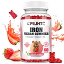 Żelazne gumki dla dzieci, Kobiety i Mężczyźni, Żelazo suplement z multivitaminą - Witamina B Complex, C, B6, B12, Folate, Cynk do anemii, Żelazo Niedobór, Blood Builder, Energia - Strawberry Flavor, Wegan 60ct