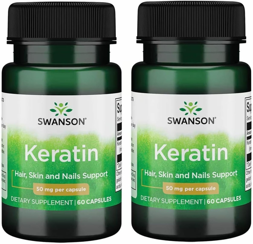 Swanson Keratin (z Wełny Tybetańskiej) - Natural Supplement Promoting Healthy Joints, Hair, Skin & Nails - Pomaga Nourish Healthy Connective Tixes - (60 kapsułki, 50 mg każdy) (2 opakowania)