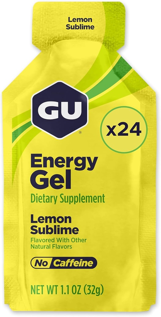 GU Energy Original Sports Nutrition Energy Gel, Wegan, Gluten- Free, Kosher i Dairy-Free On- The- Energia dla każdego treningu, 24- Count, Sublime cytryny