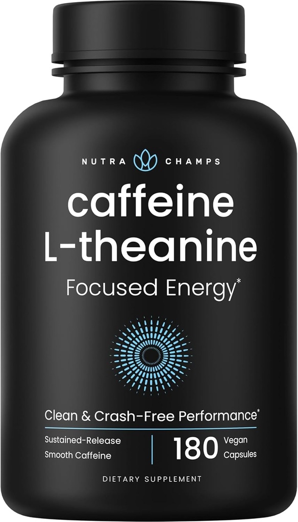 Tabletki kofeinowe z L- Theanine dla energii skoncentrowanej, gładkie i czyste suplement energii dla Focus & Performance, No Crash, No Jitters, 60 Wegańskie pigułki energii