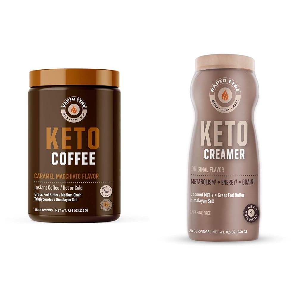 Szybki ogień ketogenny mieszanki kawy karmel Macchiato z MCT Creamer, wspomaga metabolizm, utrata masy ciała, Keto Diet, 7.93 i 8.5 Ounces
