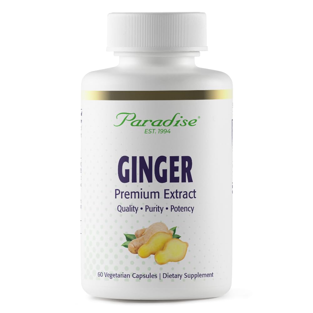 Paradise Herbs Premium Ginger Extract for Digestive Health, Super Potent, Ultra Pure, Wegan, Non-GMO, Gluten Free, 60 Kapsułki wegetariańskie