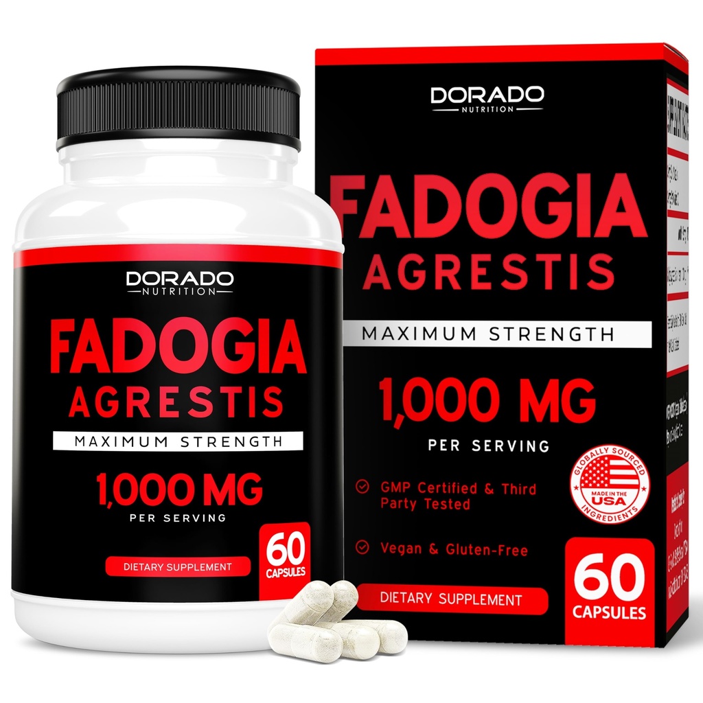 Fadogia Agrestis Extract 1000mg per Serving - [Maksymalna wytrzymałość] - Siła, Napęd, Wydajność atletyczna, Masa mięśniowa - Przetestowane strony trzecie - Zero Fillers - Gluten Free, Non-GMO, Kapsułki wegańskie